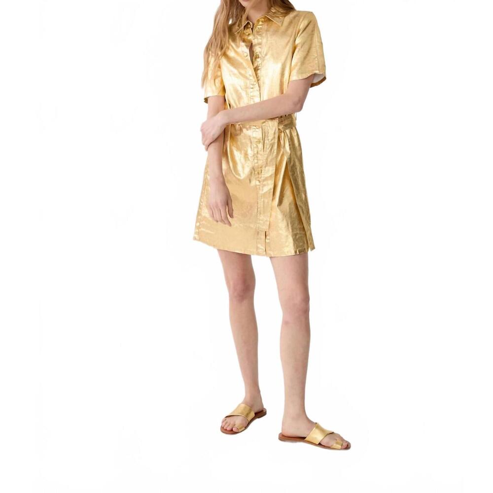 NEW LANHTROPY franca metallic linen dress in gold